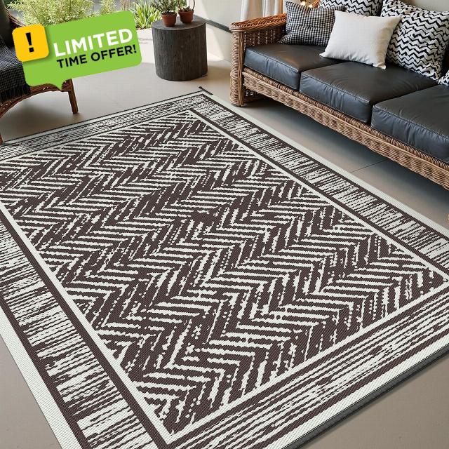COCOER Outdoor Rug-9x12 ft Waterproof Patio Rug-Reversible Outdoor Carpet Plastic Straw Outside Rug-Camping Mat Indoor Outdoor Area Rug for RV Porch Balcony Brown&Beige