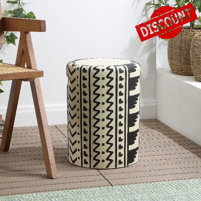 JONATHAN Y TBL1031A Yoli 18" MidCentury Modern Geometric Drum Garden Stool