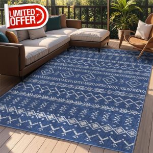 Outdoor Patio Rug Washable Boho Rug 8x10 ft