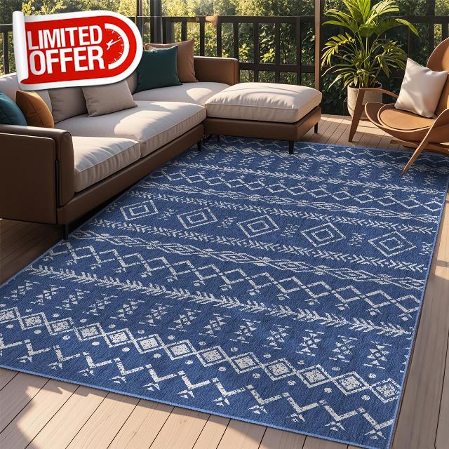 Outdoor Patio Rug Washable Boho Rug 8x10 ft