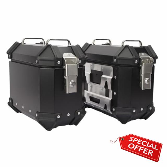 Universal Motorcycle Side Case 18L Aluminum Motorcycle Tour Tail Box Rear Storage Case Motorbike Hard Side Saddlebag Box Trunk for Helmet Luggage Left and Right