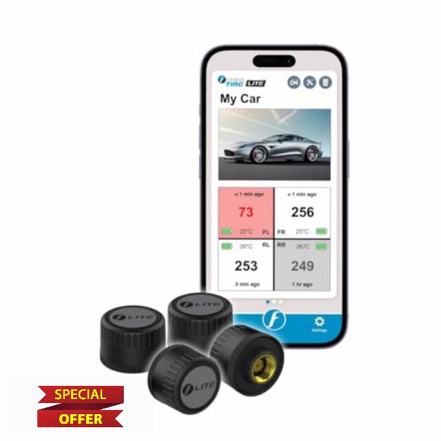 FOBO TIRE LITE TPMS Sensor - Wireless Tire Pressure Monitoring System with Bluetooth 5.0 | Real-Time Tire Pressure Sensor | Easy DIY Installation for Car SUV & 4x4 | Compatible with iOS & Android