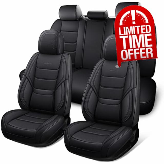 Full Coverage Full Set Waterproof Leather Car Seat Covers with Lumber Support and Airbag Compatible Universal Fit for Most SUVs