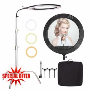 25inch 75W 3000K-6600K Dimmable Bi-Color LED Ring Light with70.87in Stainless Steel Heavy Duty Photography Light Stand