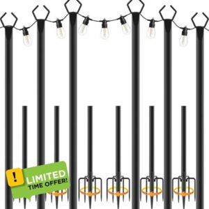 6 Pack 10 ft Heavy Duty Metal String Light Poles Adjustable Outdoor Lighting Stand for Patio
