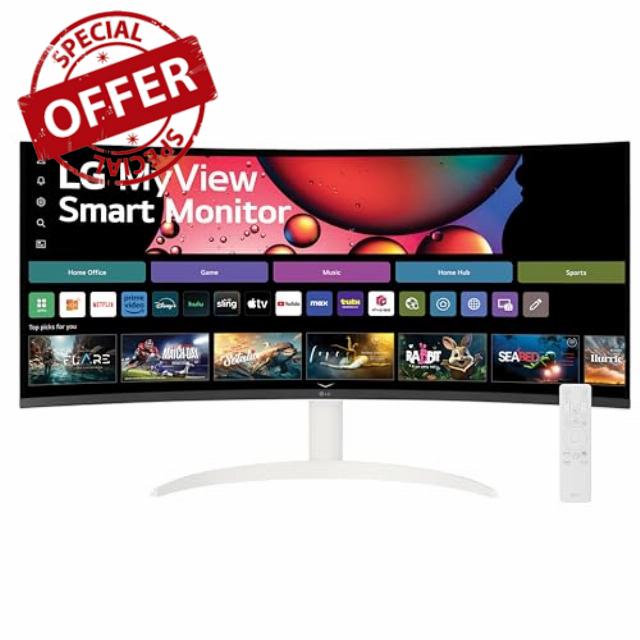 LG 34SR60QC-W 34-inch QHD (3440x1440) Curved MyView Smart Monitor with Streaming