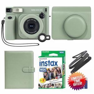 Fujifilm INSTAX Wide 400 Instant Camera Green + MiniMate Accessory Bundle & Compatible Custom Case + Fuji Film Value Pack 20 Sheets Accessories Bundle with Album