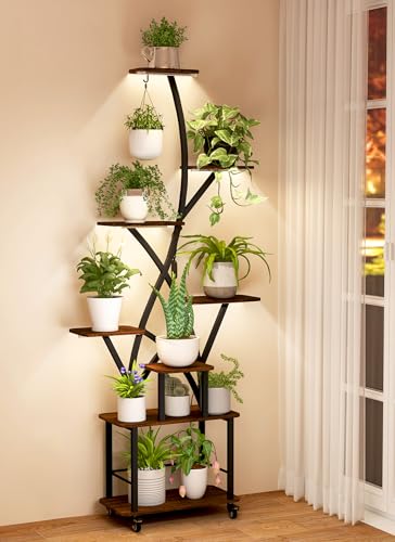 8 Tiered Plant Shelf with Wheels 64" Tall Plant Stand for Plants Multiple Plant Rack Display Shelves Corner Plant Holder for Living Room Patio (Patent Design)