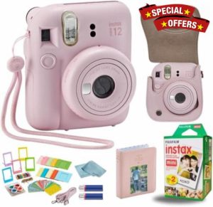 Fujifilm Instant Mini 12 Instant Camera + BluebirdSales Accessory Bundle & Compatible Custom Case + Fuji Instant (20 Shots) Designer Mini Photo Album (60 Pockets) (Blossom Pink)
