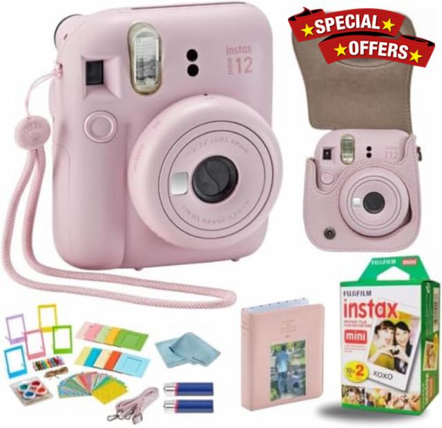 Fujifilm Instant Mini 12 Instant Camera + BluebirdSales Accessory Bundle & Compatible Custom Case + Fuji Instant (20 Shots) Designer Mini Photo Album (60 Pockets) (Blossom Pink)