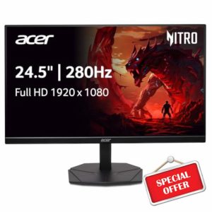 Acer Nitro 24.5 Inch Full HD 1920 x 1080 ZeroFrame Design PC Gaming Monitor | AMD FreeSync Premium | Up to 280Hz Refresh | 1ms (VRB) | 1 x Display Port 1.4 and 2 x HDMI 2.0 Ports | KG251Q Z1biip
