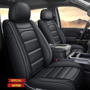 Seat Covers Fit for Silverado: 2019-2024 2025 Chevy Chevrolet Silverado GMC Sierra 1500 2500HD 3500HD Trail Boss Z71 Crew Double Extended Cab Full Set Truck Pickup Car Seat Covers (Blackline