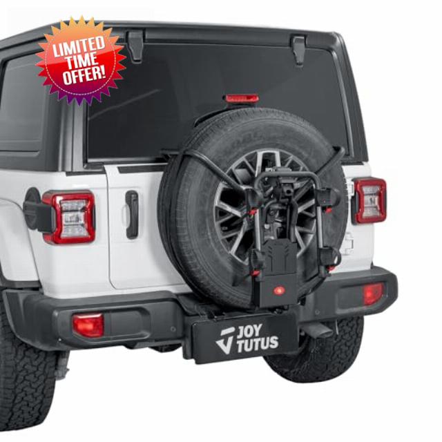JOYTUTUS Spare Tire Bike Rack for 2-Bike Folding with Security Lock for Wrangler Gladiator Bronco SUV