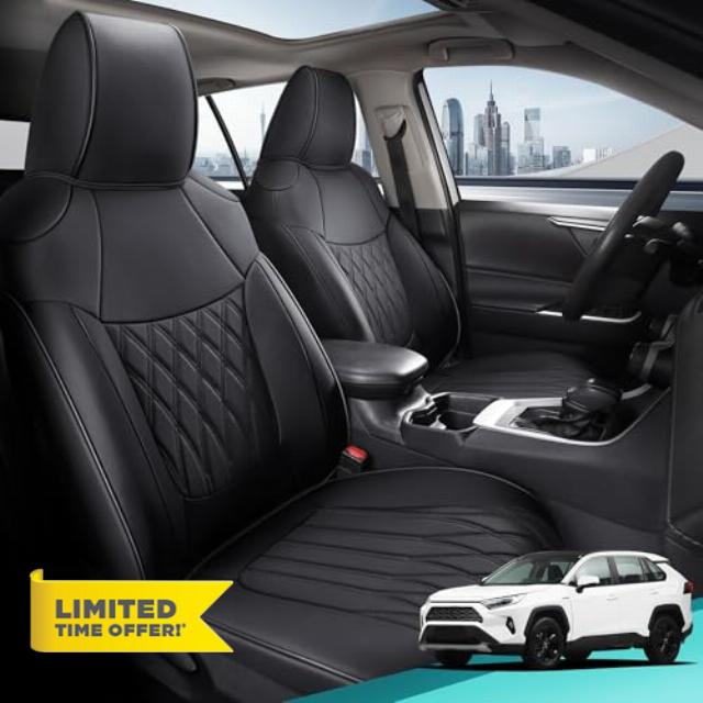 RAV4 Seat Covers - Custom Fit Seat Covers for Toyota RAV4 2019-2025 Hybrid XLE LE Limited XLE Premium (Not for XSE/SE Hybrid) - Leather RAV 4 Seat Covers Full Set Waterproof - Black