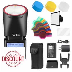 Godox V1N V1 N Round Head Speedlite for Nikon TTL Hot Shoe Flash 2.4G X Wireless HSS 1/8000s 2980mAh Lithium Battery LED Modeling Lamp Shot speedlight with Tri-Color Diffuser for Nikon(USA Version)