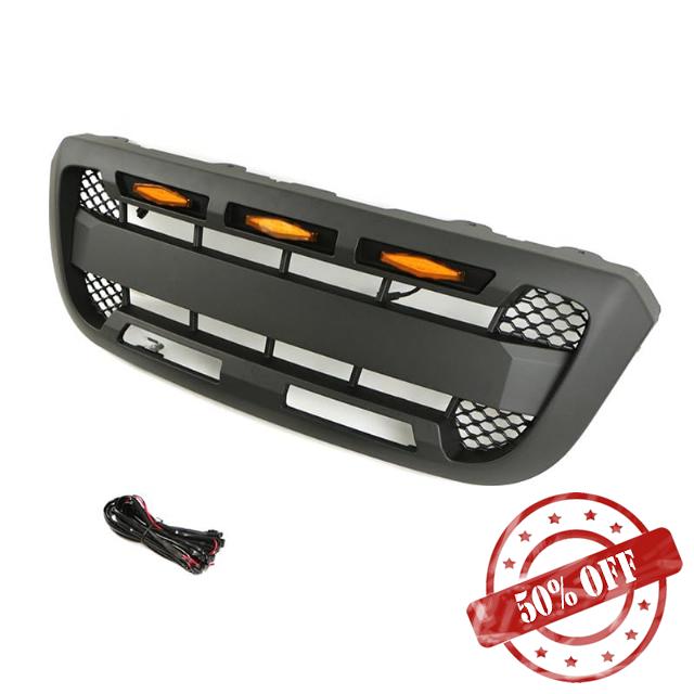 Car Front Bumper Grill Racing Grills Car Grille Compatible With Ford Ranger 2004-2011 Body Kit Car Accessories (Grill+Light)