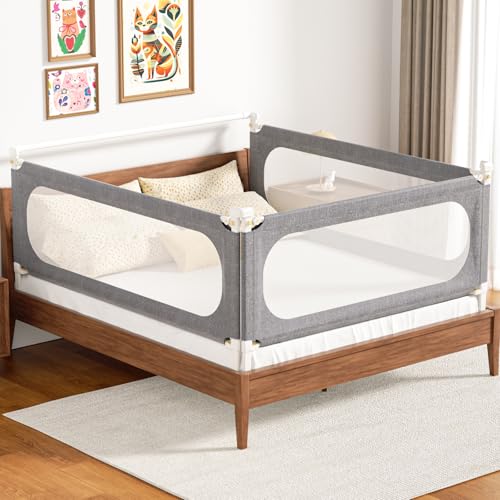 with Headboard Rod -Height Adjustable Perfect Baby' Safety Bed Rails for Babys Bed Rails Guard for Queen Size Bed(3Pack 78.7"x78.7"x59"-Gary)