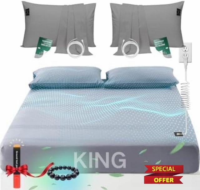 Grounding Sheets King Organic Grounding Bed Fitted Sheets with Grounding Pillowcase ( 20"x 30" Gray 2 pcs) Kit 90% Premium Cotton +10% Silver Fiber Earth Grounding Well Bed Sheets