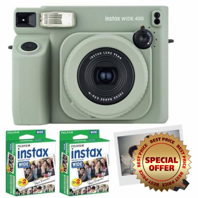 Fujifilm INSTAX Wide 400 Instant Camera - Sage Green (Camera + 2 Wide Twin Packs)