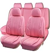 CAR PASS Pink Nappa Leather Bling Diamond Seat Covers Full Seats, Waterproof Heavy-Duty Anti-Sli...