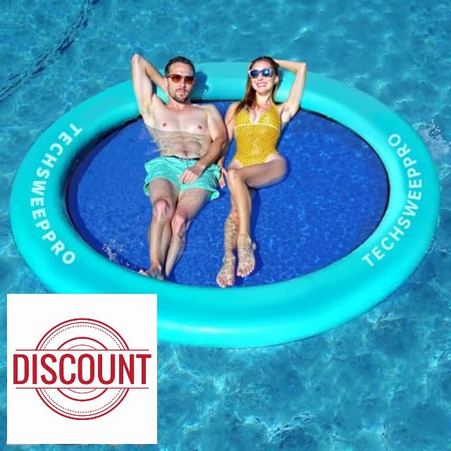 Inflatable Water Hammock 800LBS Buoyancy 8ft Round Floating Ring Upgraded Materials Heavy Duty Circle Floating Raft for Adults Tanning Pool Lounger Float Island Platform Pad Mat for Party