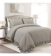 Lush Decor Reyna Ruffle 100% Cotton Duvet Cover Set - 3 Piece Cozy Ruffled Bedding Set - Timeless...
