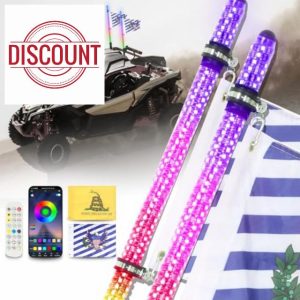 3FT Fat Whip Lights with Turn Blare Flash Light and Signal Brake Function Antenna Whips Side by Side with APP & Remote Control ATV Whip Lights for UTV ATV Can-Am RZR Polaris Offroad