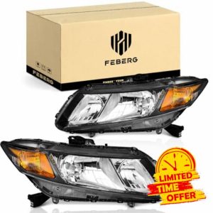 [OE Style Anti-Yellowing for 2012-2015 Honda Civic 4Dr Sedan Headlights for 12-13 Honda Civic 2Dr Coupe Pair Headlamp