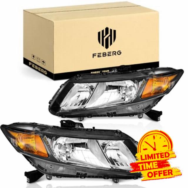[OE Style Anti-Yellowing for 2012-2015 Honda Civic 4Dr Sedan Headlights for 12-13 Honda Civic 2Dr Coupe Pair Headlamp