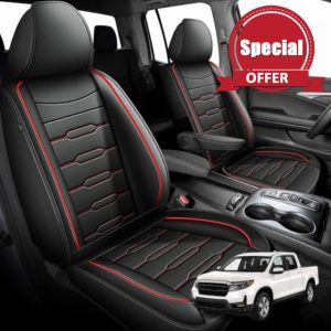 AOMSAZTO Seat Covers Fit for Honda Ridgeline 2006-2024 2025: Crew Cab 5 Seats Car Seat Covers Faux Leather Truck Pickup Seat Cushion Protector - Front Seats with Armrests(Full Set