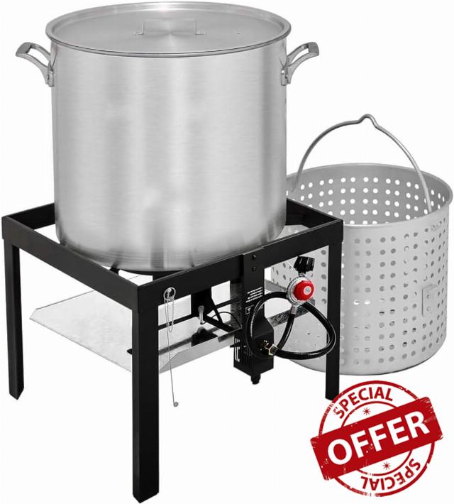 60 QT Seafood Boiling Kit-Boil Pot with Basket-Propane Jet Stove-Ideal for Crawfish-Outdoor Seafood Boil