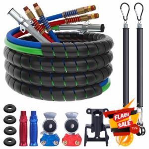 CheeMuii 15FT Semi Truck Air Line Kit with Gladhand Holder and Springs Kit Red & Blue Air Brake Hoses and 7 Way Trailer Cord 3-in-1 Air Lines Set for Semi Truck Trailer Tractor