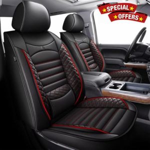 AOMSAZTO Seat Covers Custom Fit for 2019-2024 2025 Chevrolet Chevy Silverado GMC Sierra 1500 2500HD 3500HD Trail Boss Z71 Crew Double Extended Cab Leather Truck Car Seat Covers Full Set (Red Line)