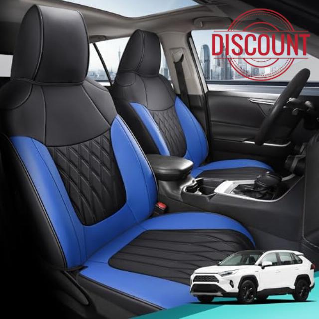 RAV4 Seat Covers - Custom Fit Seat Covers for Toyota RAV4 2019-2025 Hybrid XLE LE Limited XLE Premium (Not for XSE/SE Hybrid) - Leather RAV 4 Seat Covers Full Set Waterproof - Black and Blue