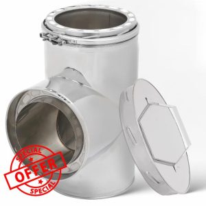 Tee with Clean-Out Cap for 6" Inner Diameter Chimney Pipe-All Fuel Class-A Double Wall 304 Stainless Steel Compatible with allfuel hst Class-A double Wall Chimney Pipe