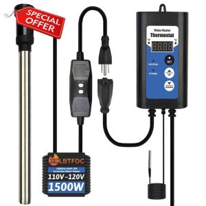 1500W Immersion Water Heater Portable Electric Hot Tub and Pool Fully Submersible Water Heater with Thermostat
