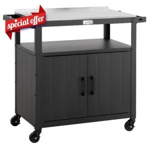 Outdoor Grill Cart with Stainless Steel Tabletop and Storage Cabinet