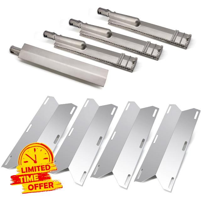 Criditpid 4 Pack Stainless Steel Heat Plates and Cast Stainless Steel Grill Burners Kit for Jennair Jenn Air 720-0061