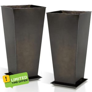 Worth Garden 28" Large Metal Glazed Planter Set of 2