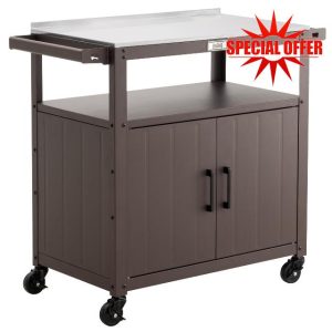 Outdoor Grill Cart with Stainless Steel Tabletop and Storage Cabinet