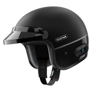 Sena Surge Mesh Intercom Enabled Open Face Smart Motorcycle Helmet (Matte Black/Gloss Black