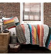 Lush Decor Royal Empire Reversible Cotton Quilt Set - 3 Piece Striped Bedding Set - Bold & Colorf...