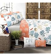 Lush Decor Sydney Reversible Cotton Quilt Set - Charming & Colorful Floral Leaf Design - 3 Piece ...