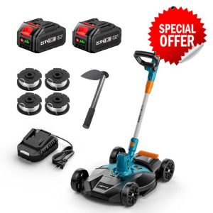 Seesii String Trimmer : 12’’ Cordless Weed Wacker & Edger with 2 * 4.0Ah Batteries - Electric Lawn Mower with 1.3’’/2.1’’ Adjustable Deck - 3-in-1 Battery Lawn Mower for Garden/Yard
