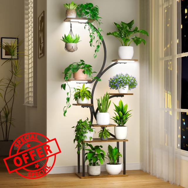 styirl Plant Stand Indoor with Grow Lights - 8 Tiered Indoor Plant Shelf