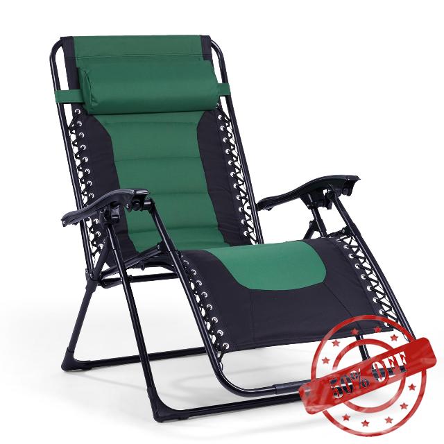 Backyard Expressions Deluxe XL Padded Recliner Chair – Ergonomic Anti-Gravity Lounger with Folding Design