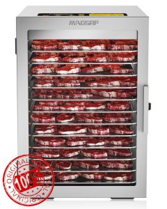 12-Tray Stainless Steel Food Dehydrator with Double Air Blower for Jerky & Meat | 194℉ Adjustable Temperature