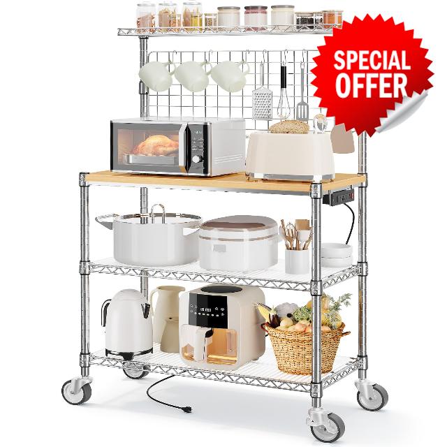 Leteuke Bakers Rack with Power Outlet & Storage