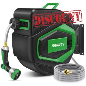 SHAWTY Retractable Garden Hose Reel 100FT 1/2" - 4-Layer Hose with Metal Bracket