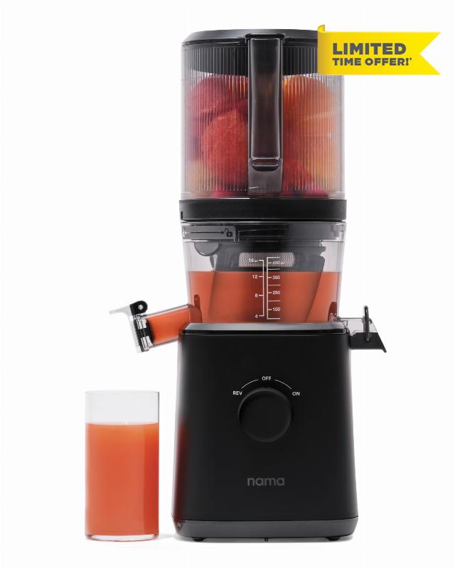 Nama J2 Cold Press Juicer – Self Feeding for Hands-Free Operation with Wide Mouth Hopper for Whole Recipe Loading